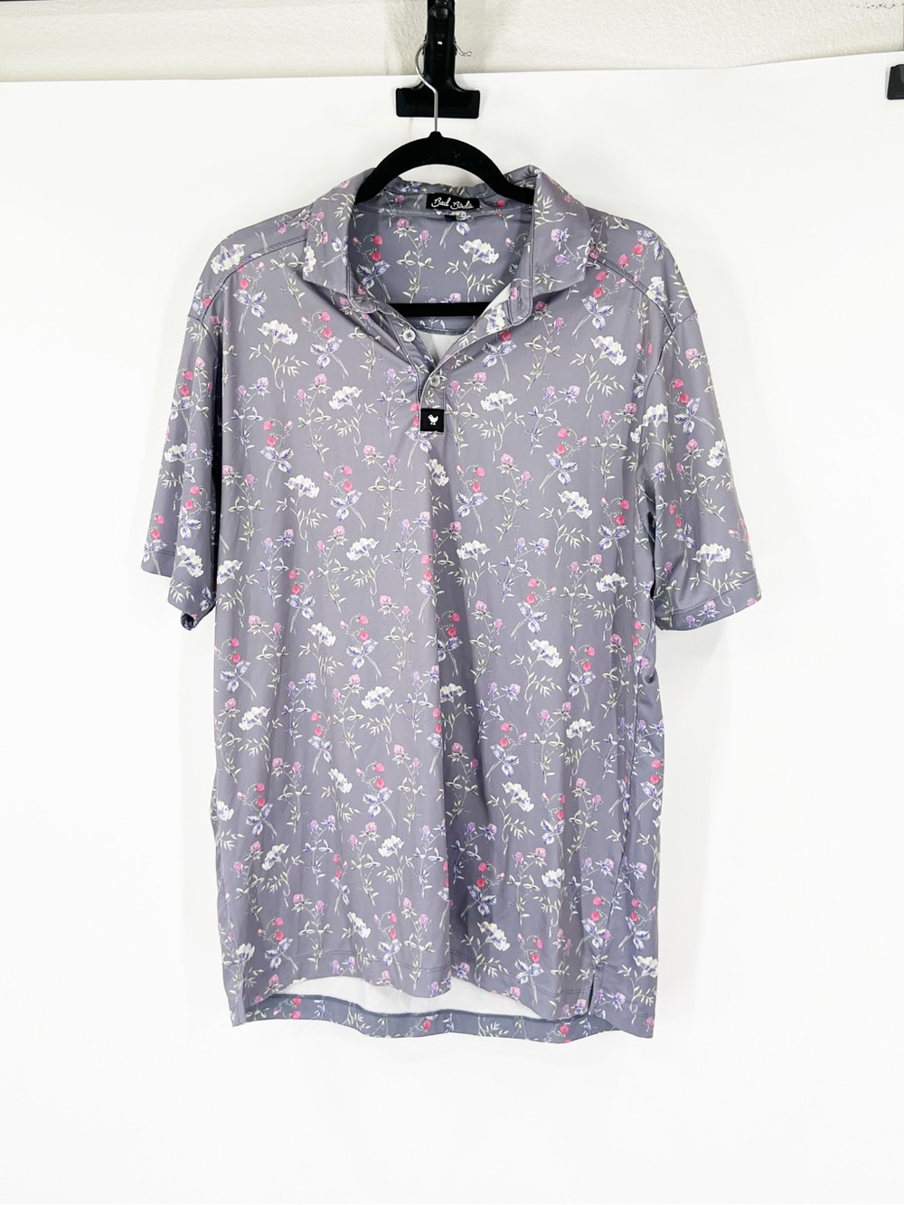 Bad Birdie Golf Polo Men's All Over Floral Print Pattern Performance